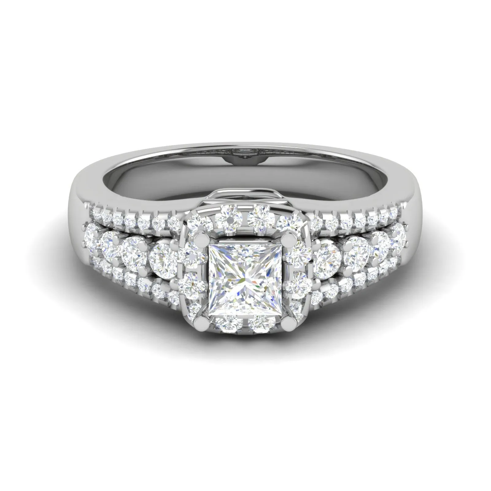 0.30 cts. Solitaire Platinum Square Halo Diamond Split Shank Engagement Ring JL PT WB6015