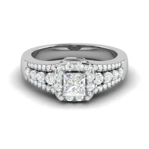 0.30 cts. Solitaire Platinum Square Halo Diamond Split Shank Engagement Ring JL PT WB6015