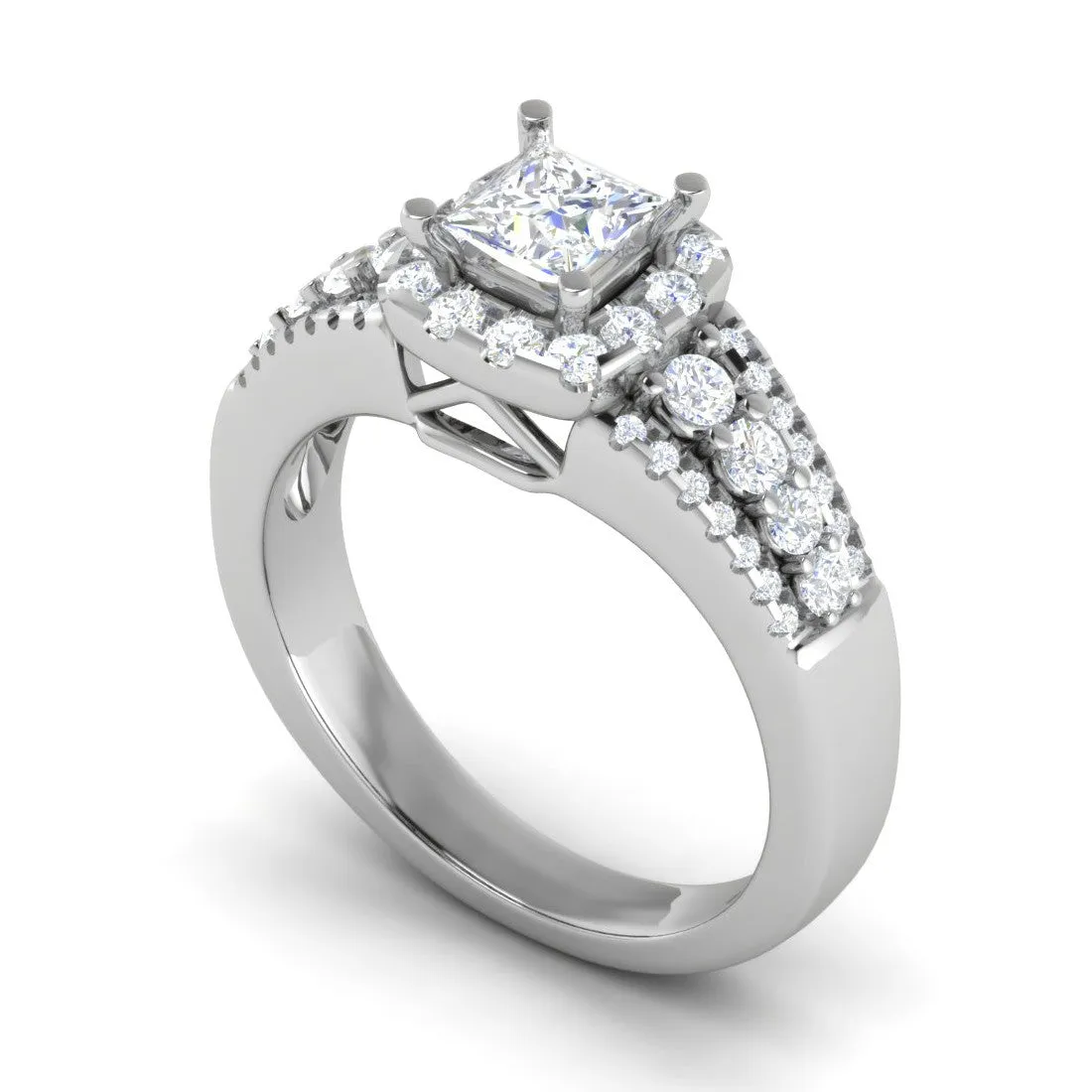 0.30 cts. Solitaire Platinum Square Halo Diamond Split Shank Engagement Ring JL PT WB6015