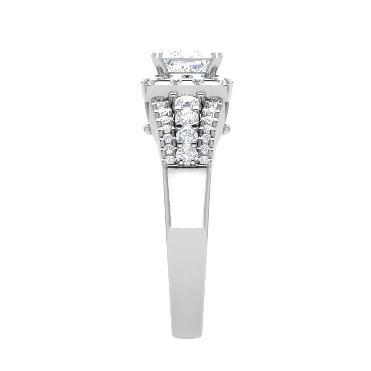 0.30 cts. Solitaire Platinum Square Halo Diamond Split Shank Engagement Ring JL PT WB6015