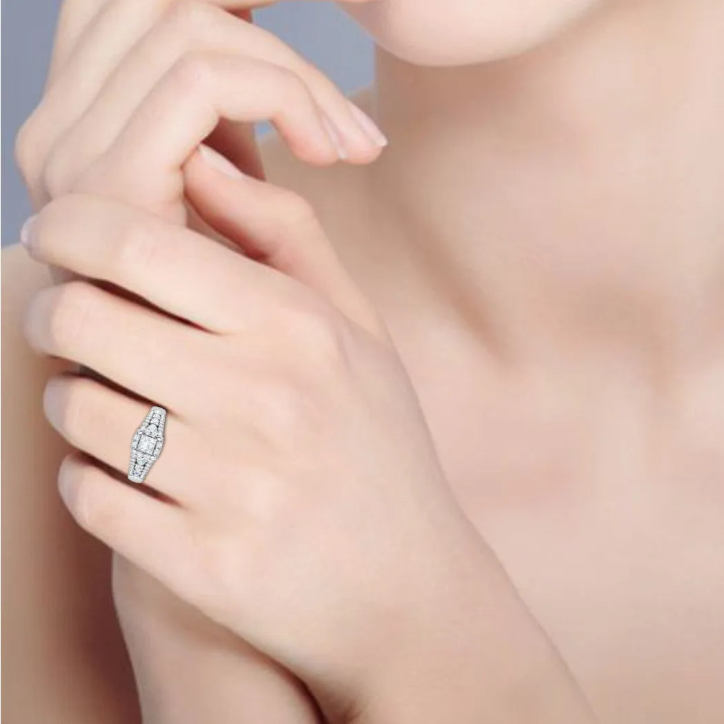 0.30 cts. Solitaire Platinum Square Halo Diamond Split Shank Engagement Ring JL PT WB6015