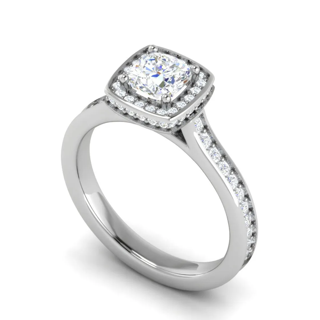 0.30cts. Cushion Solitaire Double Halo Diamond Shank Platinum Ring JL PT RH CU 168