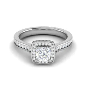 0.30cts. Cushion Solitaire Double Halo Diamond Shank Platinum Ring JL PT RH CU 168