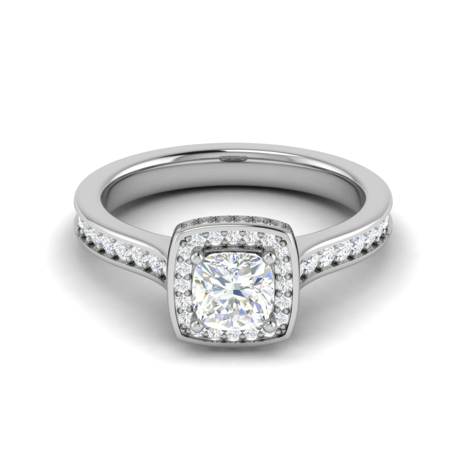 0.30cts. Cushion Solitaire Double Halo Diamond Shank Platinum Ring JL PT RH CU 168