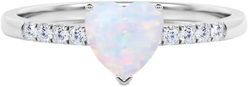 1 Carat Heart Shape Gemstone Ring S925 10k 14k 18k Opal/Emerald/Aquamarine Sapphire Ring with Moissanite Personalized Gemstone Engagement Promise Ring Free Engraving 26 Available