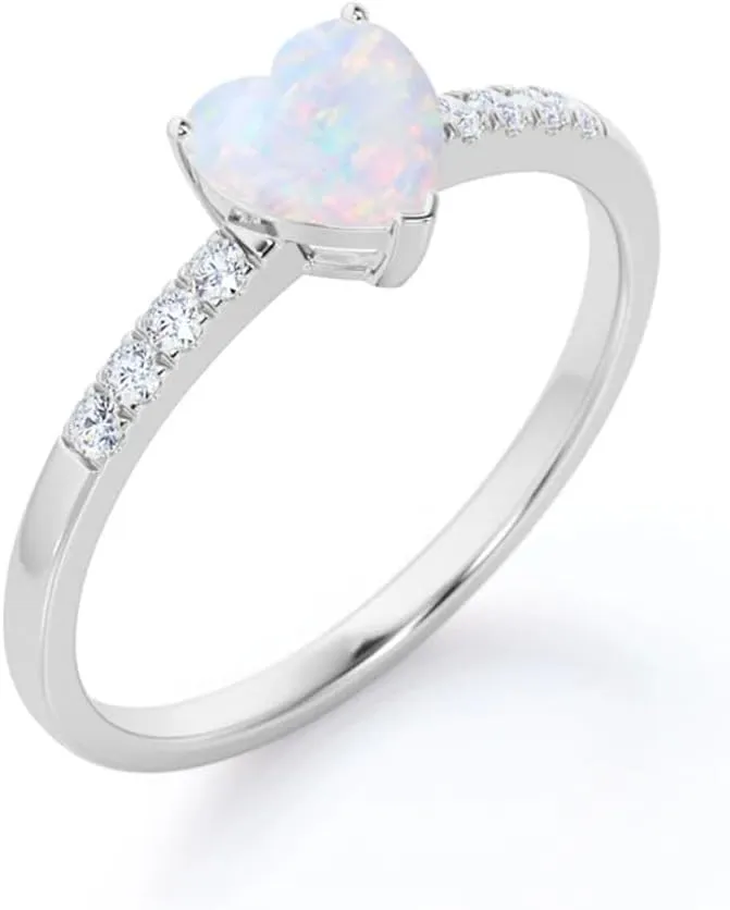1 Carat Heart Shape Gemstone Ring S925 10k 14k 18k Opal/Emerald/Aquamarine Sapphire Ring with Moissanite Personalized Gemstone Engagement Promise Ring Free Engraving 26 Available