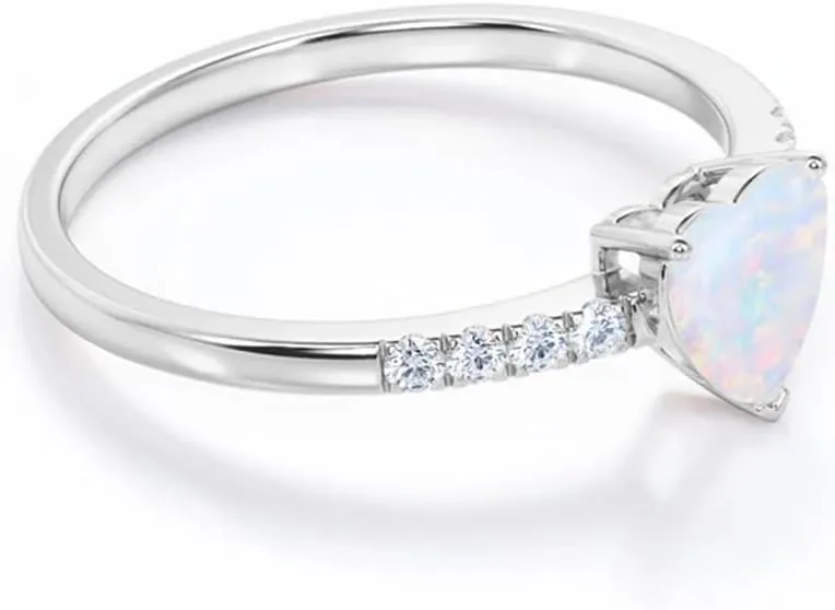 1 Carat Heart Shape Gemstone Ring S925 10k 14k 18k Opal/Emerald/Aquamarine Sapphire Ring with Moissanite Personalized Gemstone Engagement Promise Ring Free Engraving 26 Available