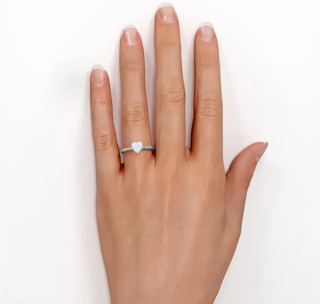 1 Carat Heart Shape Gemstone Ring S925 10k 14k 18k Opal/Emerald/Aquamarine Sapphire Ring with Moissanite Personalized Gemstone Engagement Promise Ring Free Engraving 26 Available