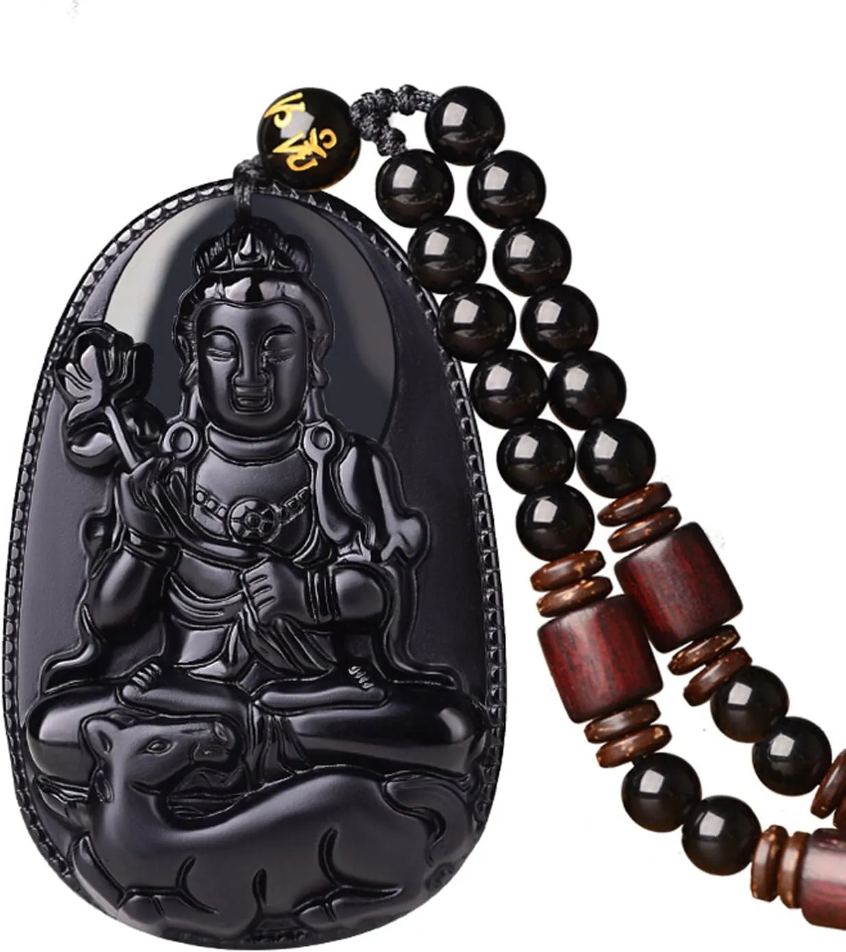 100% Pure Obsidian Natural Pendant Necklace Zodiac Bodhisattva Amulet Talisman