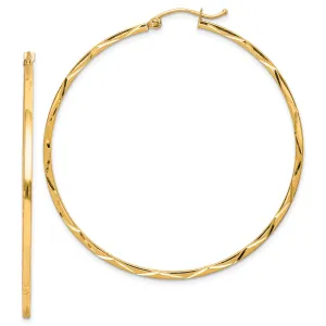 10K Gold Diamond-Cut Hoop Earrings 50mm Polished for Women