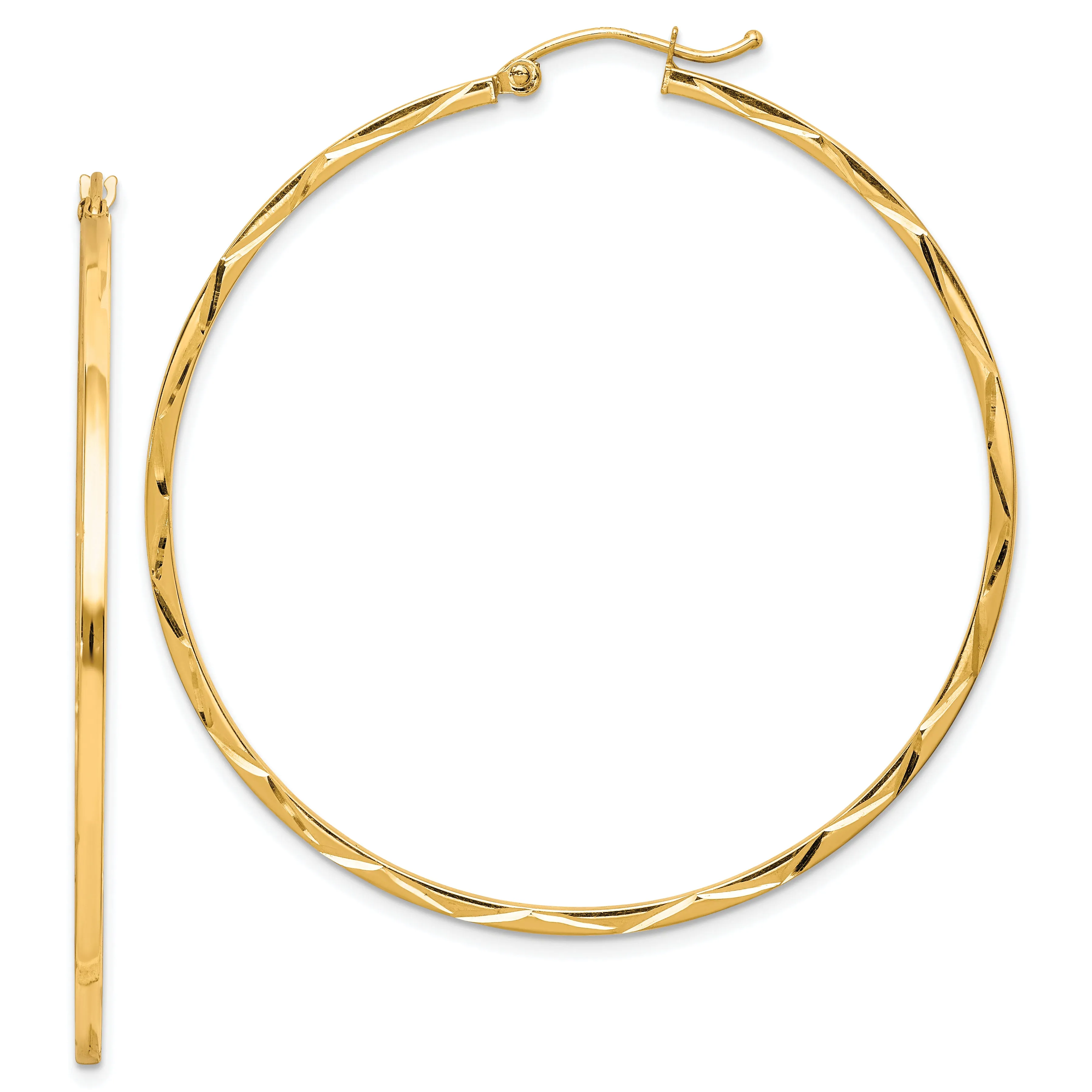 10K Gold Diamond-Cut Hoop Earrings 50mm Polished for Women