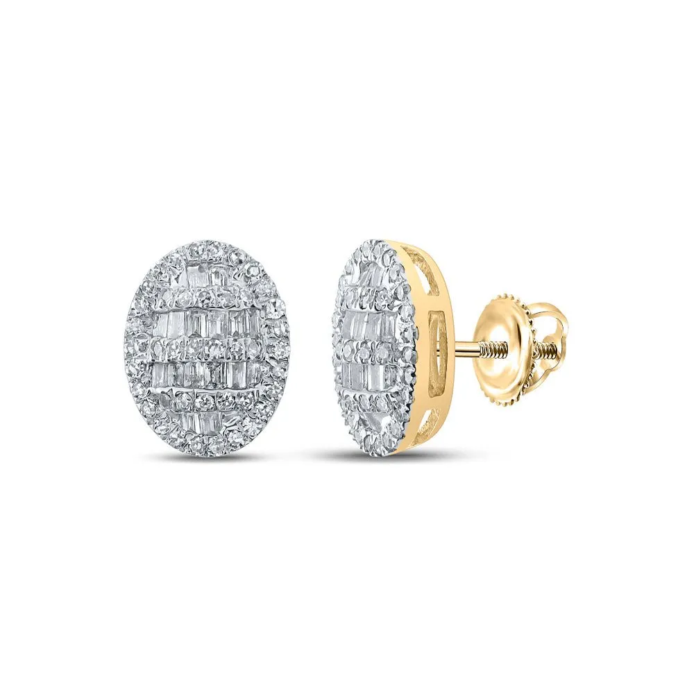 10kt Yellow Gold Baguette and Round Diamond Oval Earrings - Timeless Elegance and Sparkling Brilliance