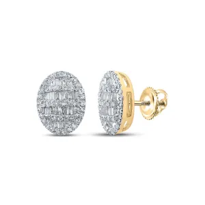 10kt Yellow Gold Baguette and Round Diamond Oval Earrings - Timeless Elegance and Sparkling Brilliance