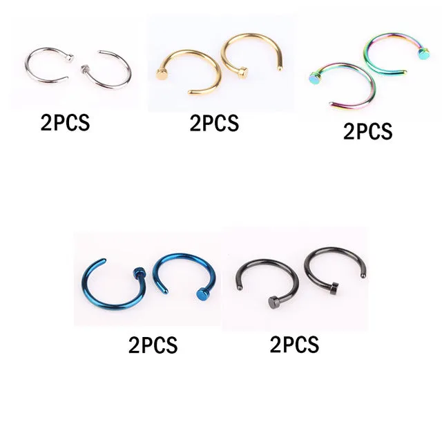 10pcs Medical Titanium Silver Hoop Nose Rings Clip On Ear Lip Navel Body Piercing Fake Percing Nez Jewelry Women Pircings Nariz