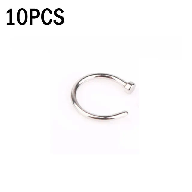 10pcs Medical Titanium Silver Hoop Nose Rings Clip On Ear Lip Navel Body Piercing Fake Percing Nez Jewelry Women Pircings Nariz