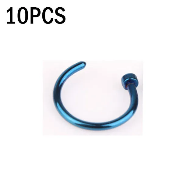 10pcs Medical Titanium Silver Hoop Nose Rings Clip On Ear Lip Navel Body Piercing Fake Percing Nez Jewelry Women Pircings Nariz