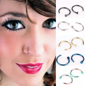 10pcs Medical Titanium Silver Hoop Nose Rings Clip On Ear Lip Navel Body Piercing Fake Percing Nez Jewelry Women Pircings Nariz