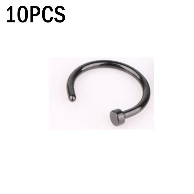 10pcs Medical Titanium Silver Hoop Nose Rings Clip On Ear Lip Navel Body Piercing Fake Percing Nez Jewelry Women Pircings Nariz