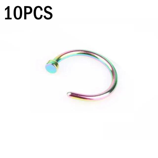 10pcs Medical Titanium Silver Hoop Nose Rings Clip On Ear Lip Navel Body Piercing Fake Percing Nez Jewelry Women Pircings Nariz
