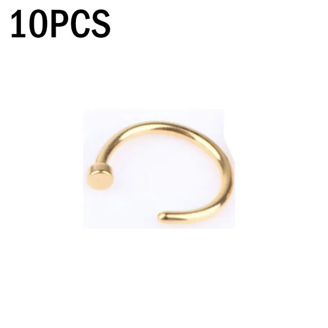 10pcs Medical Titanium Silver Hoop Nose Rings Clip On Ear Lip Navel Body Piercing Fake Percing Nez Jewelry Women Pircings Nariz