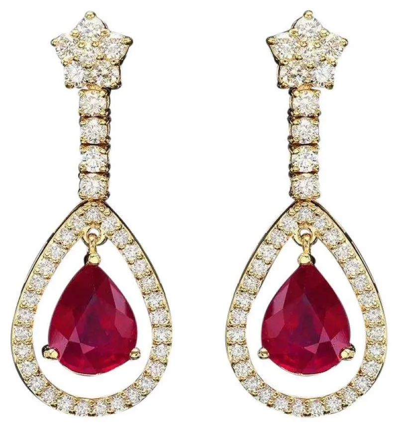 11.70Ct Natural Ruby and Diamond 14K Solid Yellow Gold Earrings