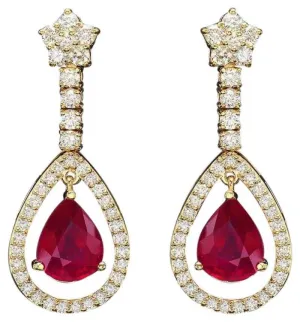 11.70Ct Natural Ruby and Diamond 14K Solid Yellow Gold Earrings
