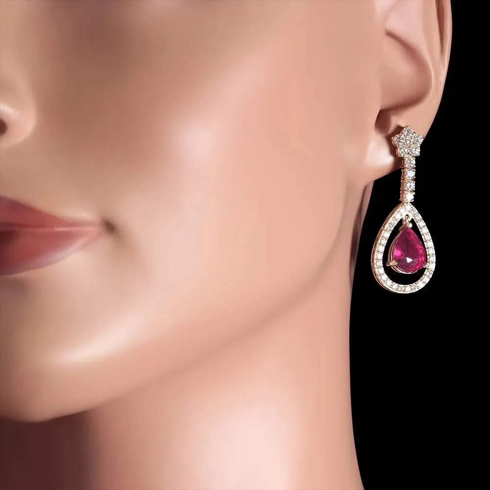 11.70Ct Natural Ruby and Diamond 14K Solid Yellow Gold Earrings