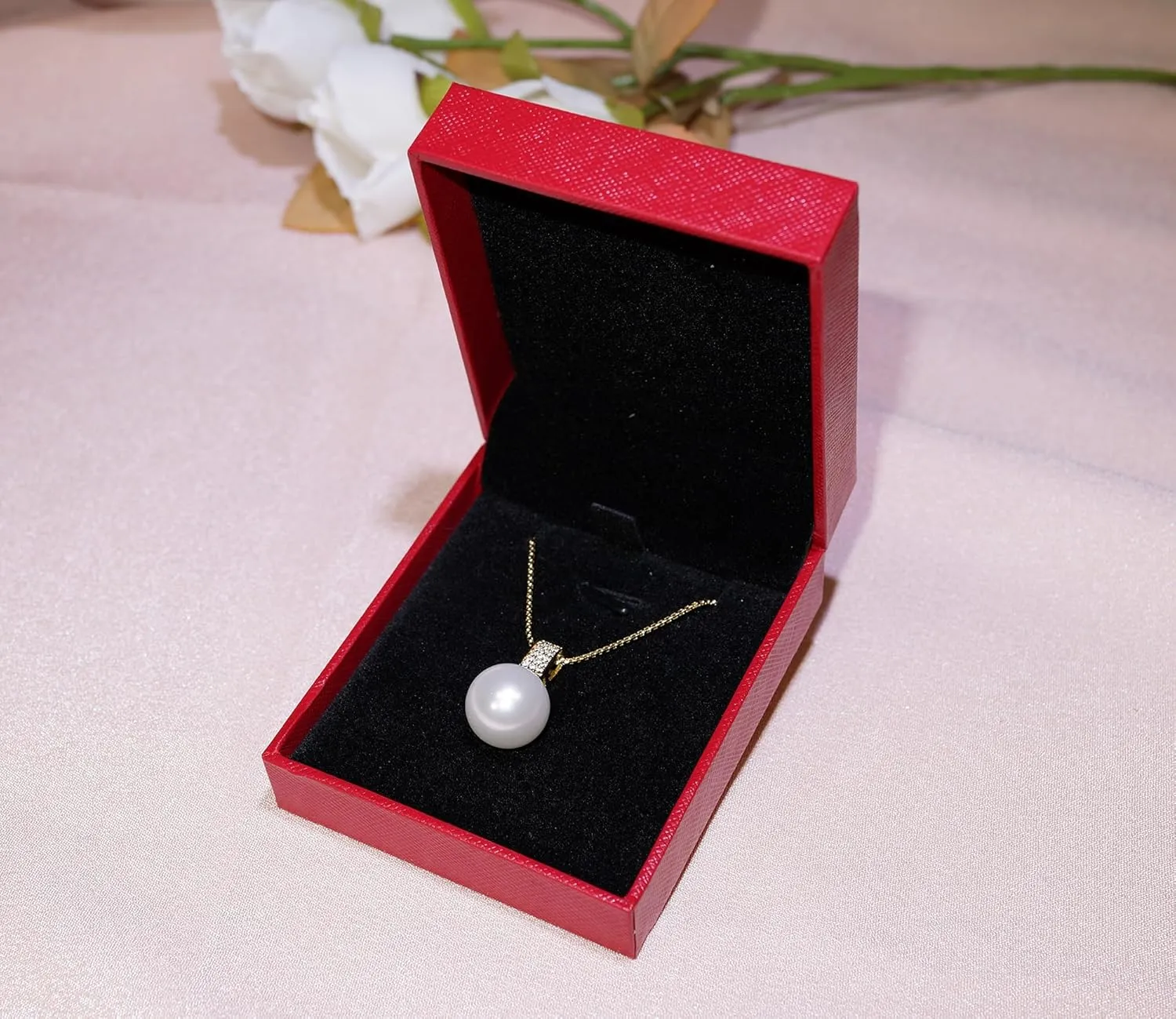 12mm & 14mm South Sea Pearl Pendant Necklace with Diamonds for Women - 12mm & 14mm Tahitian Pearl Necklace with Diamonds Single Pearl Necklace for Women with 925 Sterling Silver Chain