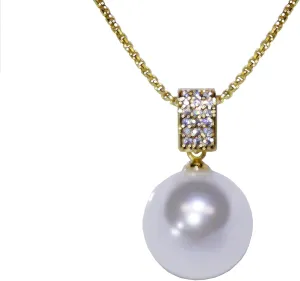 12mm & 14mm South Sea Pearl Pendant Necklace with Diamonds for Women - 12mm & 14mm Tahitian Pearl Necklace with Diamonds Single Pearl Necklace for Women with 925 Sterling Silver Chain