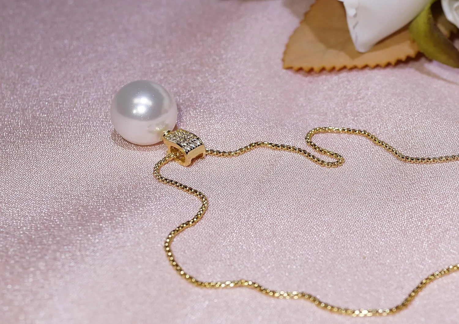 12mm & 14mm South Sea Pearl Pendant Necklace with Diamonds for Women - 12mm & 14mm Tahitian Pearl Necklace with Diamonds Single Pearl Necklace for Women with 925 Sterling Silver Chain