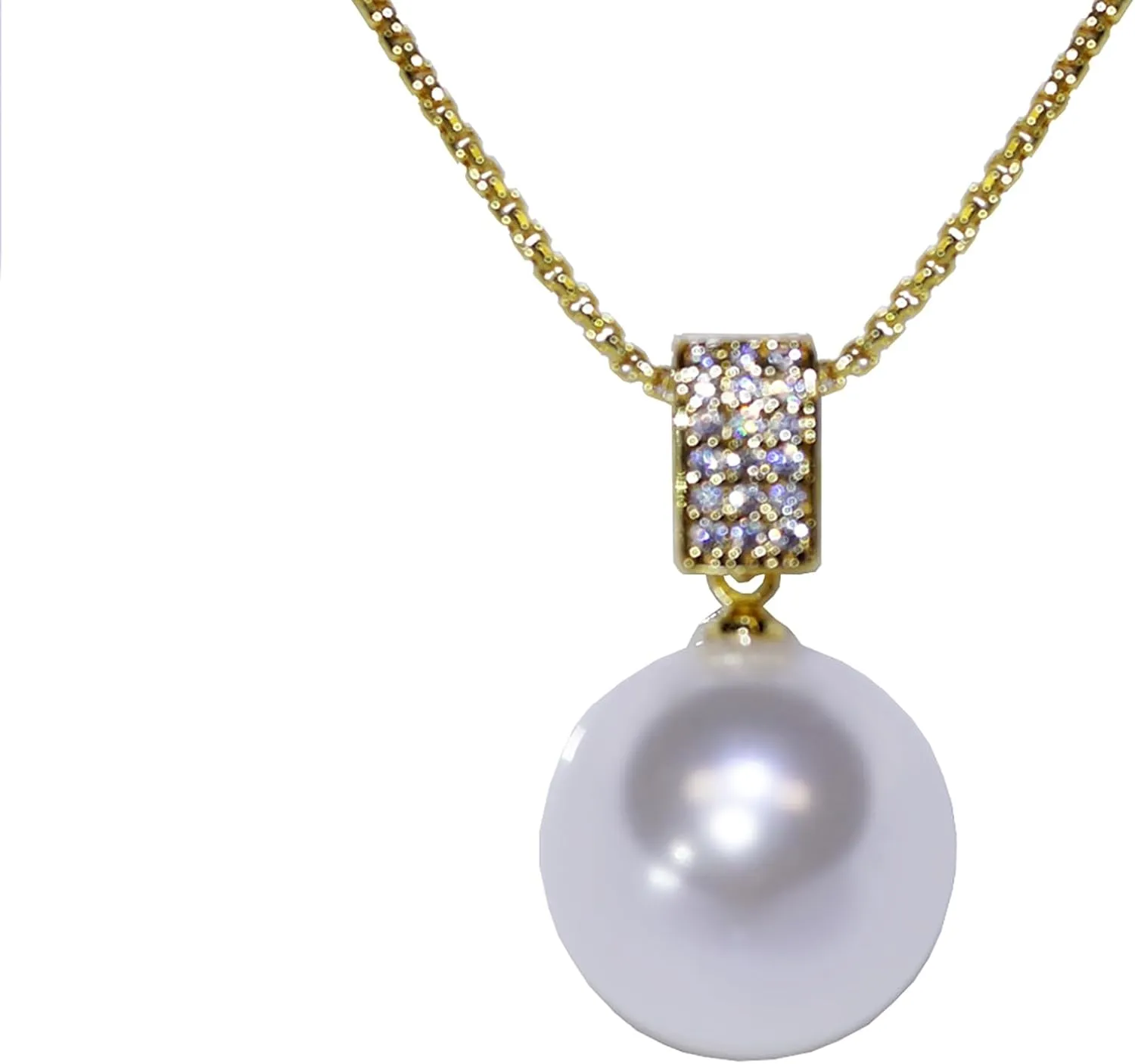 12mm & 14mm South Sea Pearl Pendant Necklace with Diamonds for Women - 12mm & 14mm Tahitian Pearl Necklace with Diamonds Single Pearl Necklace for Women with 925 Sterling Silver Chain
