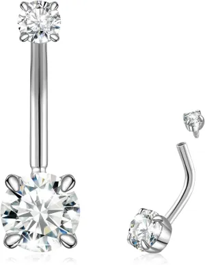 14G/1.6MM Moissanite Belly Button Rings - 925 Sterling Silver 14G/1.6MM Moissanite Navel Rings Barbell Belly Navel Stud Hypoallergenic Navel Body Piercing Jewelry Gift for Women