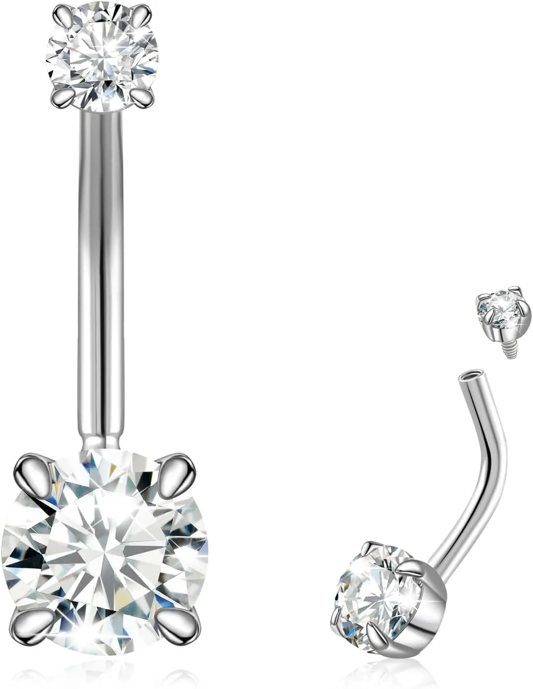 14G/1.6MM Moissanite Belly Button Rings - 925 Sterling Silver 14G/1.6MM Moissanite Navel Rings Barbell Belly Navel Stud Hypoallergenic Navel Body Piercing Jewelry Gift for Women