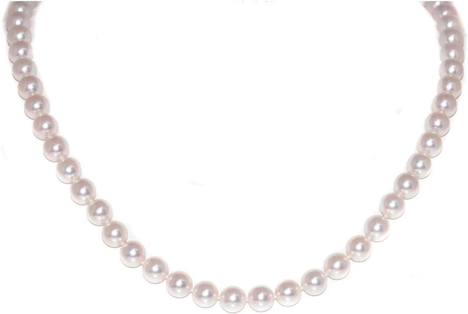 14K Gold 8.5-9.0mm Hanadama Round Genuine White Japanese Akoya Saltwater Cultured Pearl Necklace in 20" Matinee Length for Women
