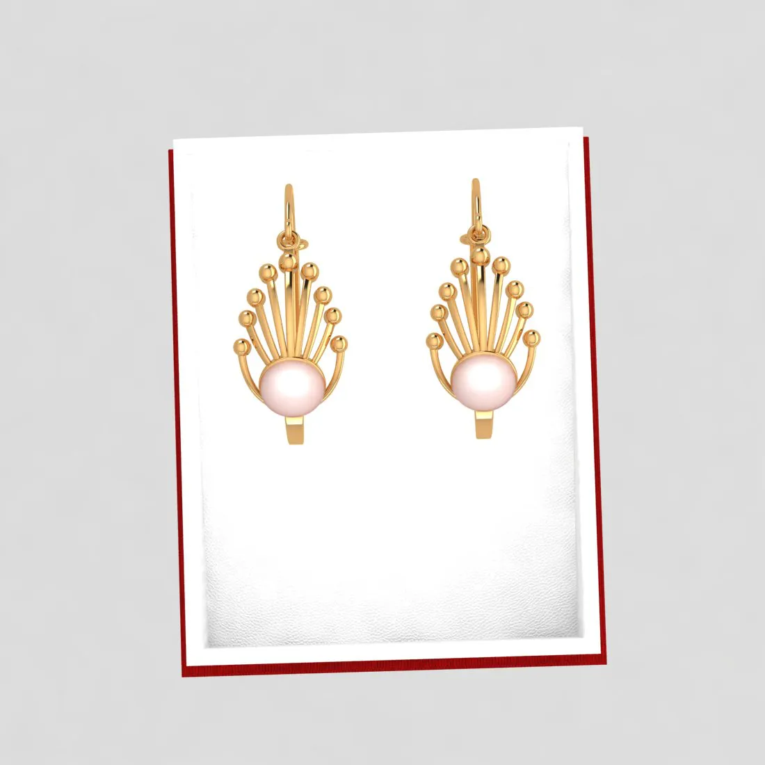 14k Gold Earrings With Very Distinct Design And A Spherical Bead In Between