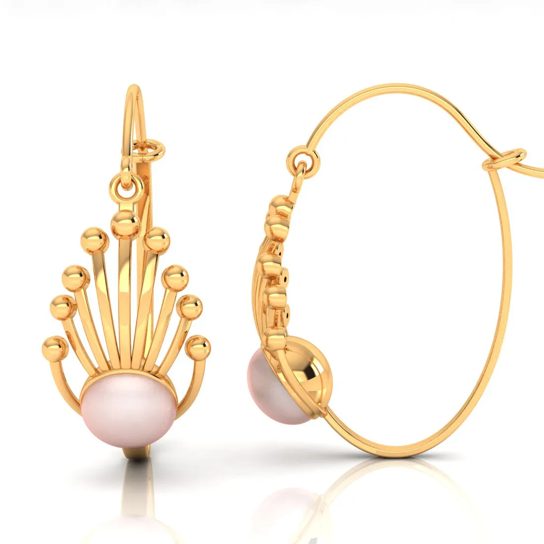 14k Gold Earrings With Very Distinct Design And A Spherical Bead In Between