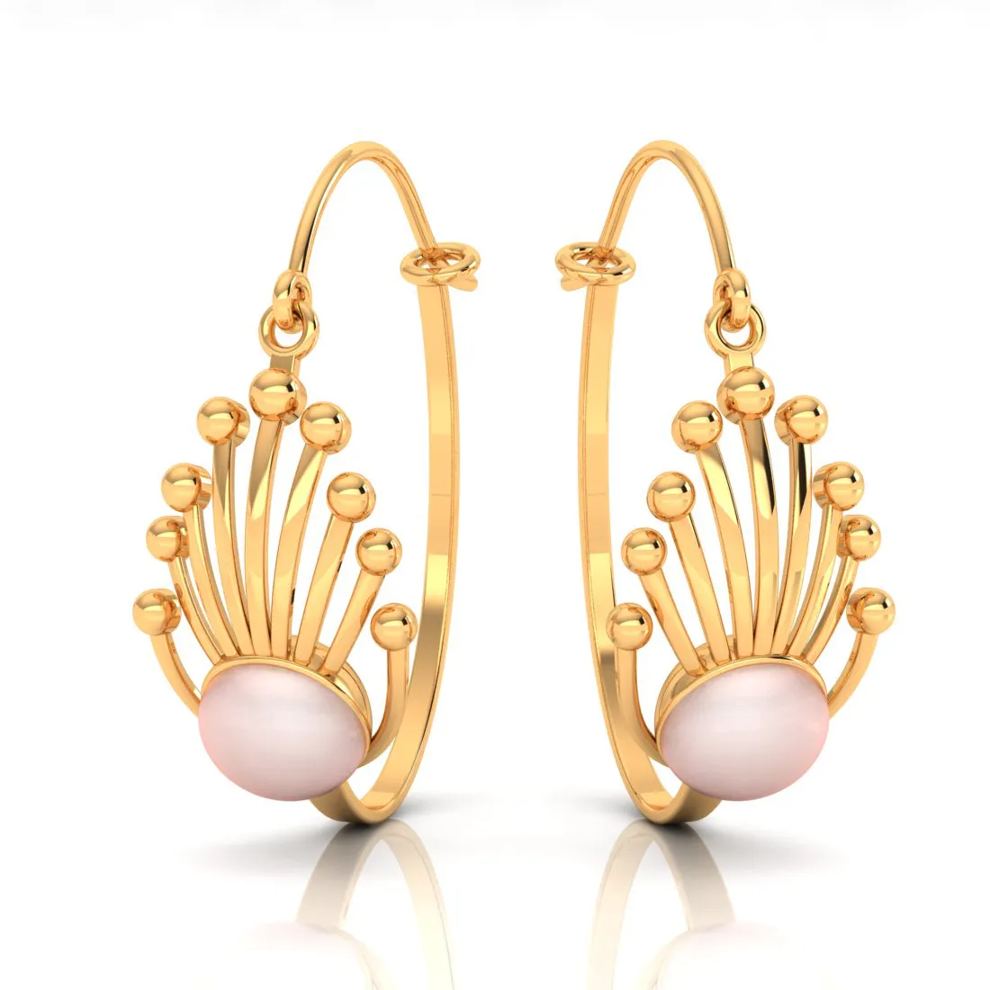 14k Gold Earrings With Very Distinct Design And A Spherical Bead In Between