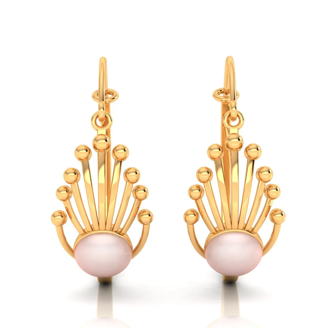 14k Gold Earrings With Very Distinct Design And A Spherical Bead In Between