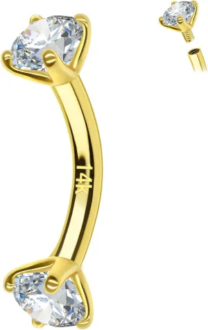 14k Gold Eyebrow Rings, 16G Barbell, Rook Piercing Jewelry, 8mm Daith, Labret Piercings Body Jewelry