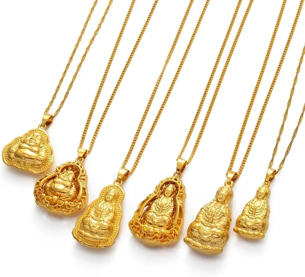14K Gold Filled Buddha Necklace For Women And Men, Buddhist Guanyin Pendant Necklace, Religious Ornament Maitreya Buddha Amulet Buddhist Necklace