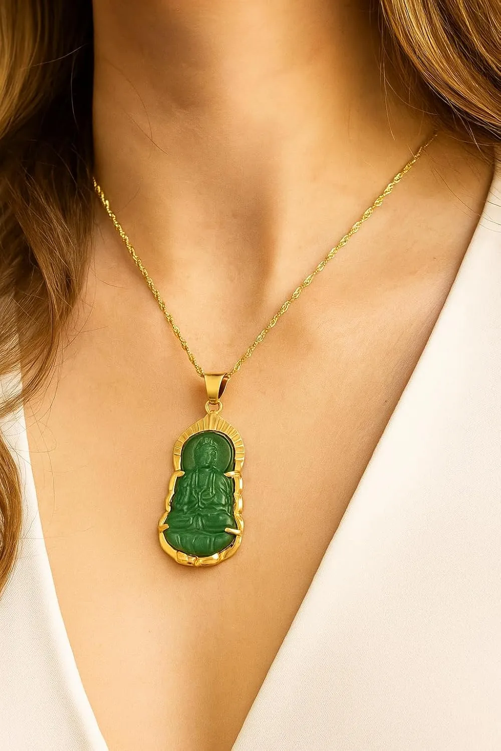 14K Gold Filled Buddha Necklace For Women And Men - Classic Exquisite Maitreya Buddha Pendant Necklace, Jade Guanyin Pendant Necklace, Buddhist Necklace, Buddhism Necklaces
