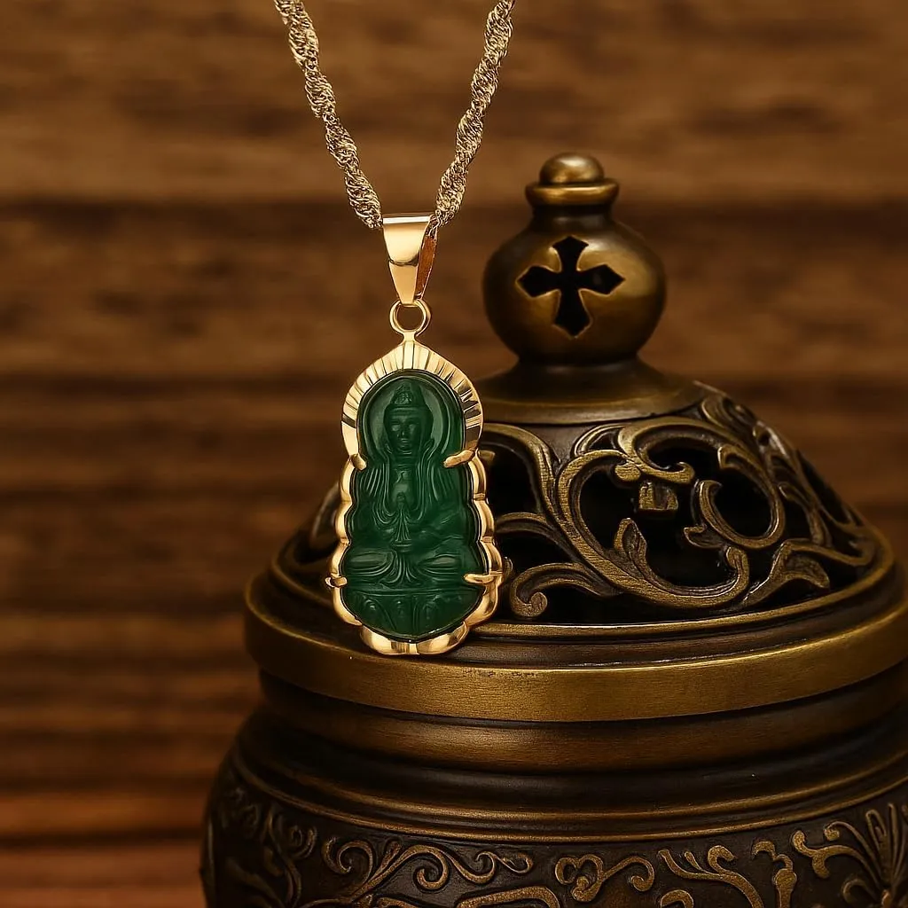 14K Gold Filled Buddha Necklace For Women And Men - Classic Exquisite Maitreya Buddha Pendant Necklace, Jade Guanyin Pendant Necklace, Buddhist Necklace, Buddhism Necklaces