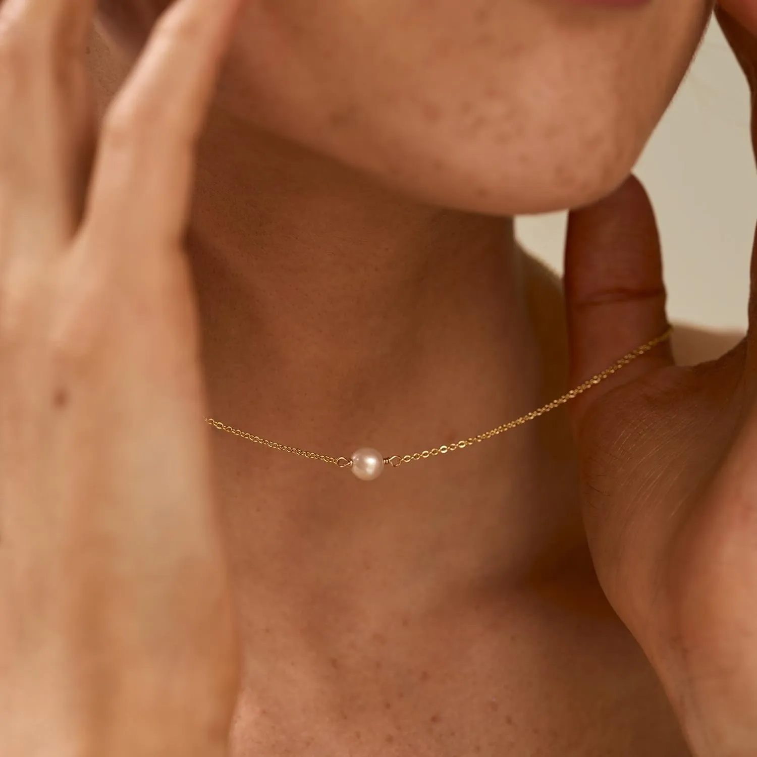 14K Gold or White Gold Plated Pearl Necklace for Women - Dainty Y-Necklace Choker 16.5 Inch