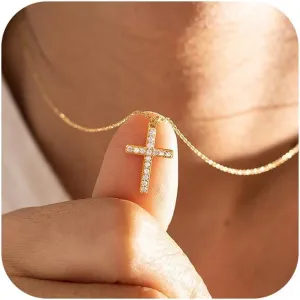 14k Gold Plated Cross Pendant Necklaces for Women Dainty Simple Love Heart Necklaces Trendy Gold Faith Cross Silver Adjustable Religious Necklace Jewelry Gifts for Her