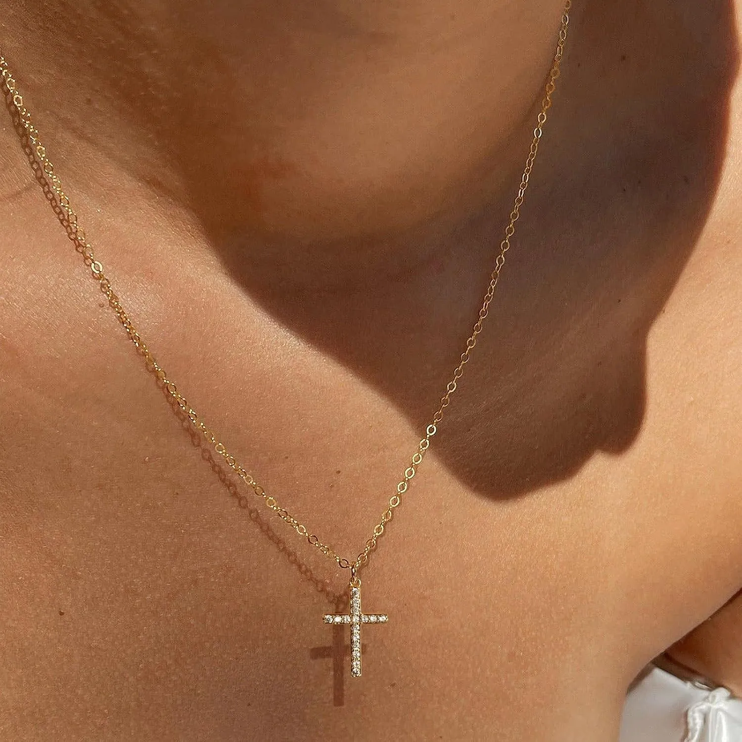14k Gold Plated Cross Pendant Necklaces for Women Dainty Simple Love Heart Necklaces Trendy Gold Faith Cross Silver Adjustable Religious Necklace Jewelry Gifts for Her