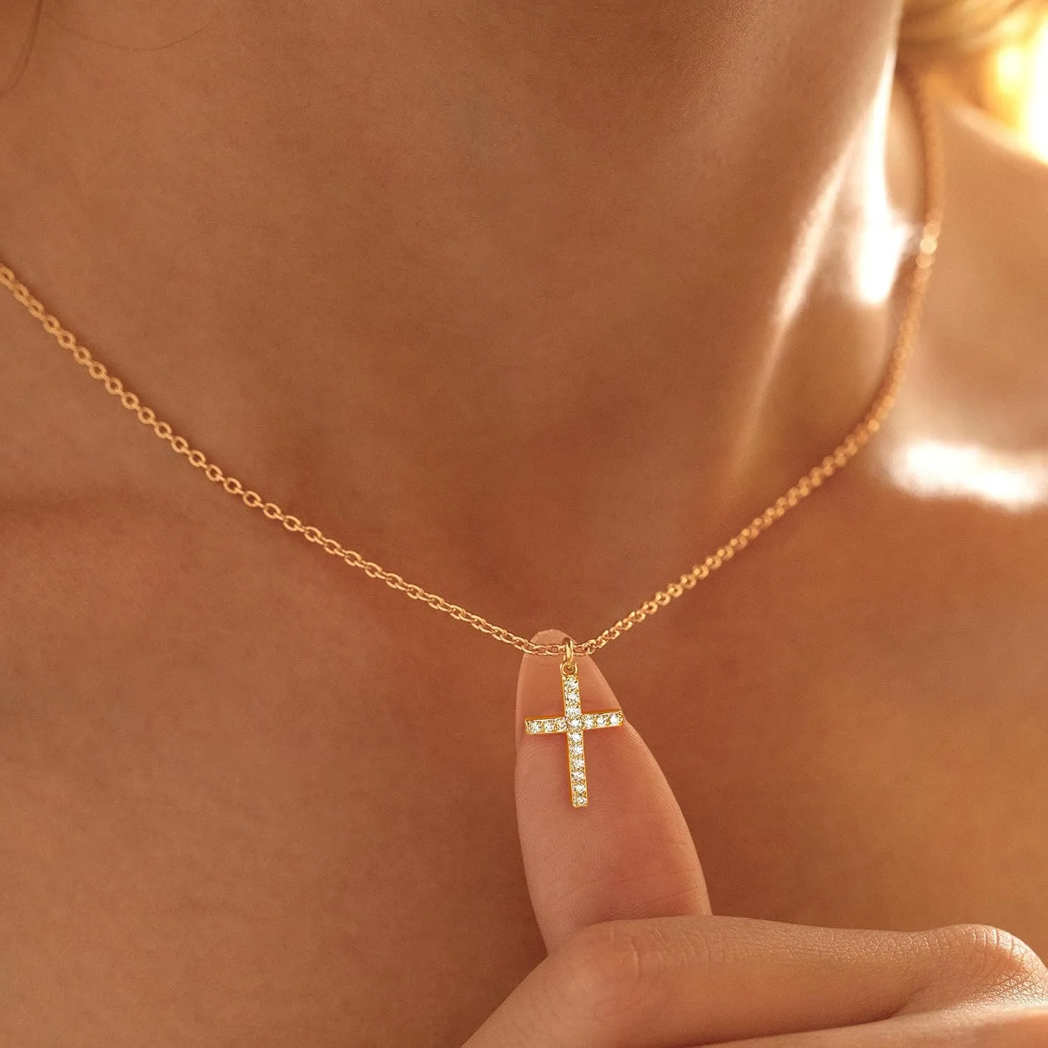 14k Gold Plated Cross Pendant Necklaces for Women Dainty Simple Love Heart Necklaces Trendy Gold Faith Cross Silver Adjustable Religious Necklace Jewelry Gifts for Her
