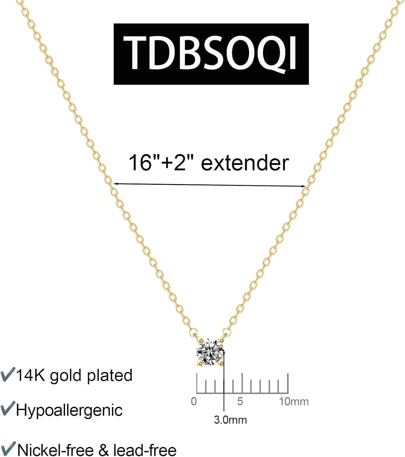 14k Gold Plated Cubic Zirconia Diamond Pendant Necklace Dainty Simple Gold Choker Necklaces for Women