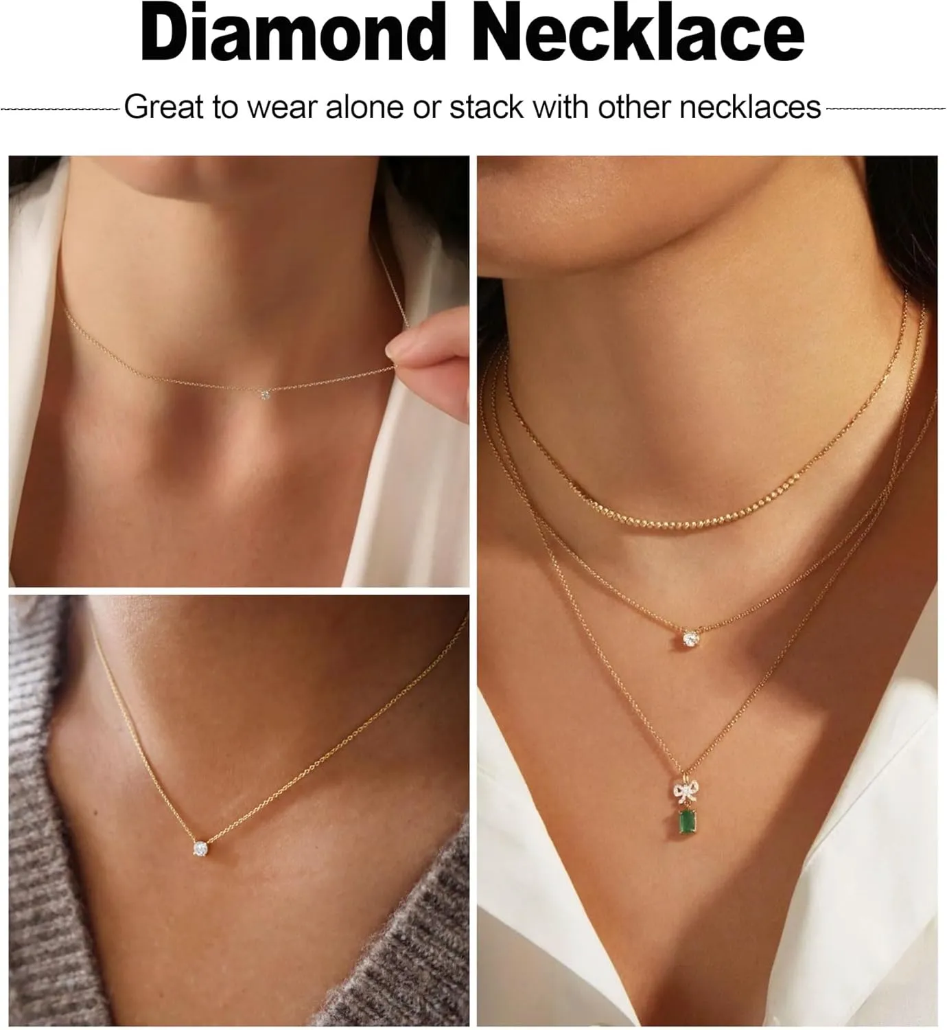 14k Gold Plated Cubic Zirconia Diamond Pendant Necklace Dainty Simple Gold Choker Necklaces for Women