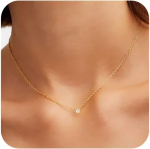 14k Gold Plated Cubic Zirconia Diamond Pendant Necklace Dainty Simple Gold Choker Necklaces for Women