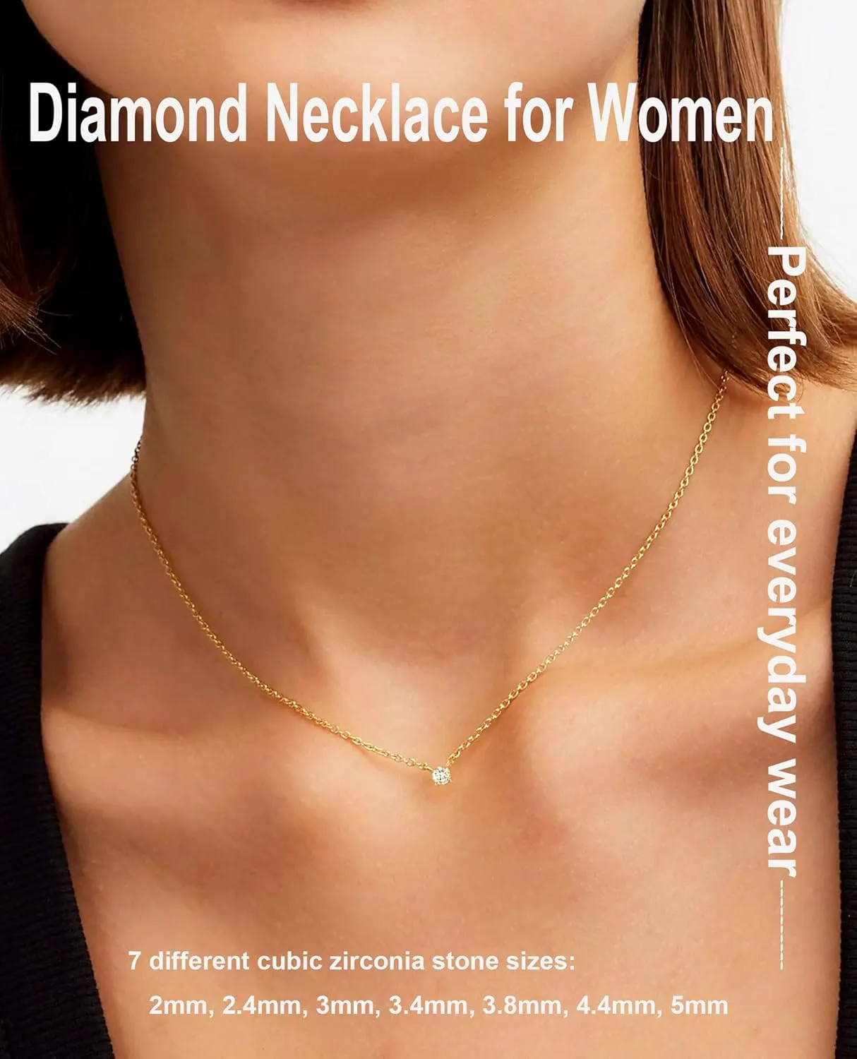 14k Gold Plated Cubic Zirconia Diamond Pendant Necklace Dainty Simple Gold Choker Necklaces for Women